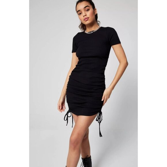Zara Womens Ruched Mini Dress Black Size S Short-Sleeve Coquette Streetwear NWT - Picture 9 of 12
